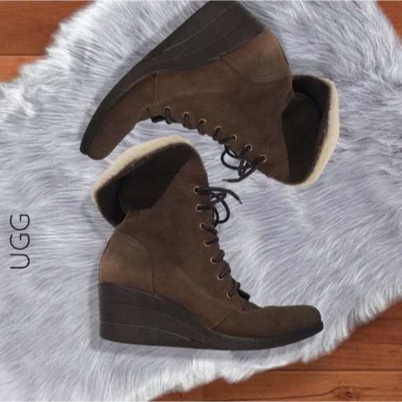 UGG "ZEA" Wedge Suede Leather Waterproof Ankle Boots - Picture 9 of 17